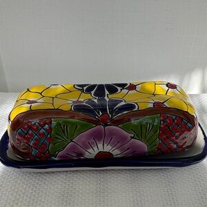 Talavera Butter Dish With Lid Hand Painted Ceramic Kitchen DecorMexico Folk Art